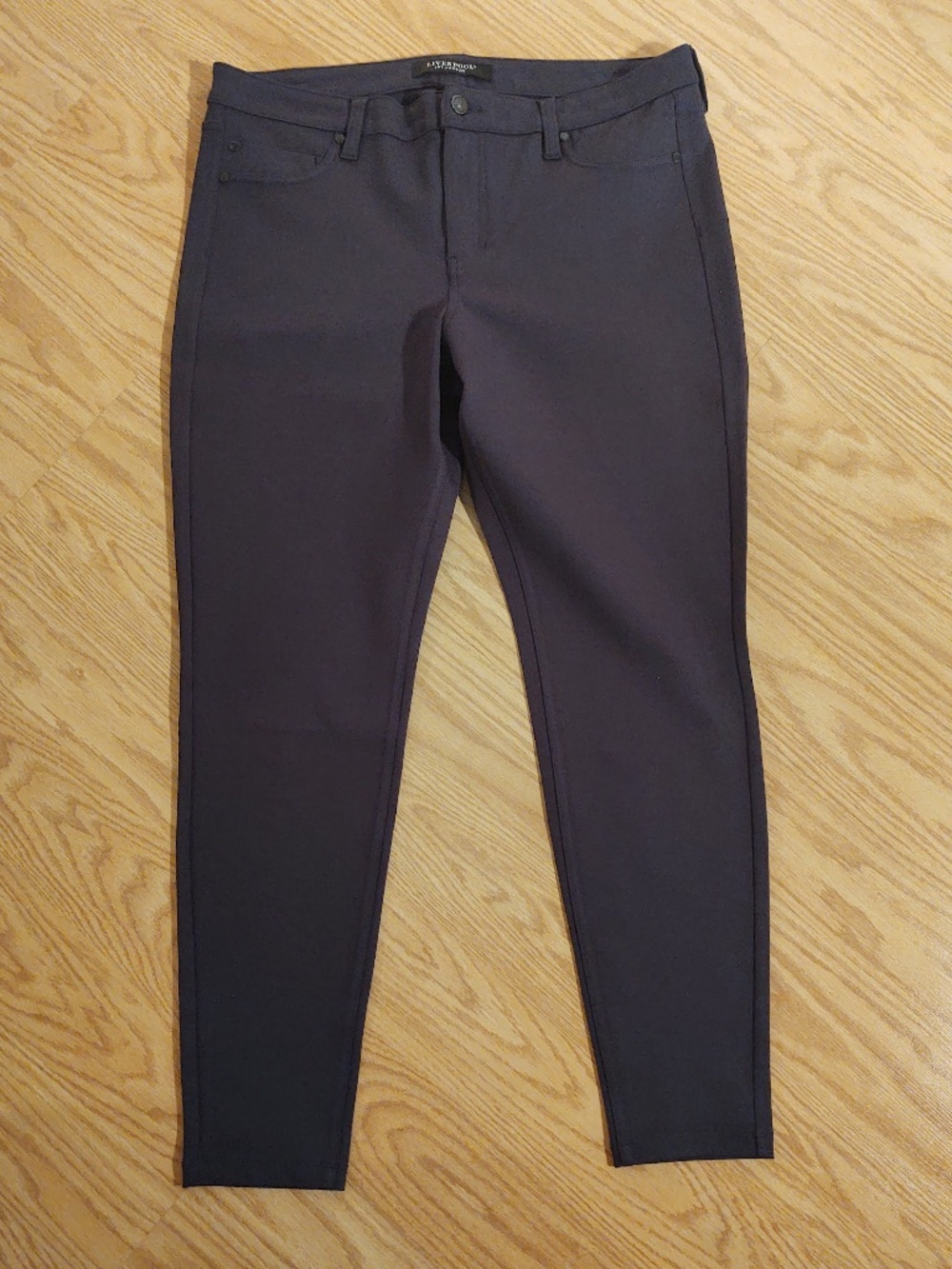 EUC Liverpool Los Angeles 14 Dark Night Navy Ponte Knit Stretch Pants Zipper